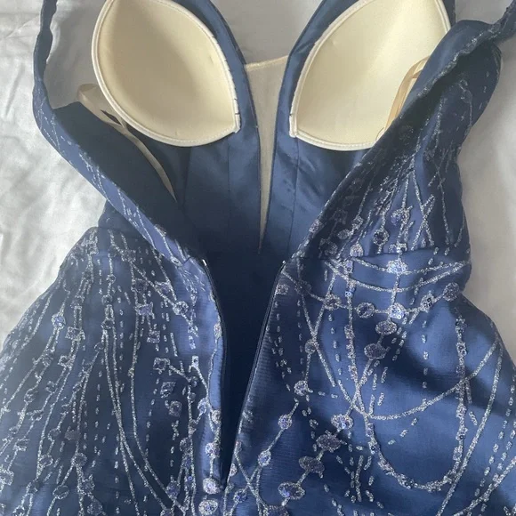 Full Length Navy Glitter Tulle and Satin Gown - Picture 8 of 16